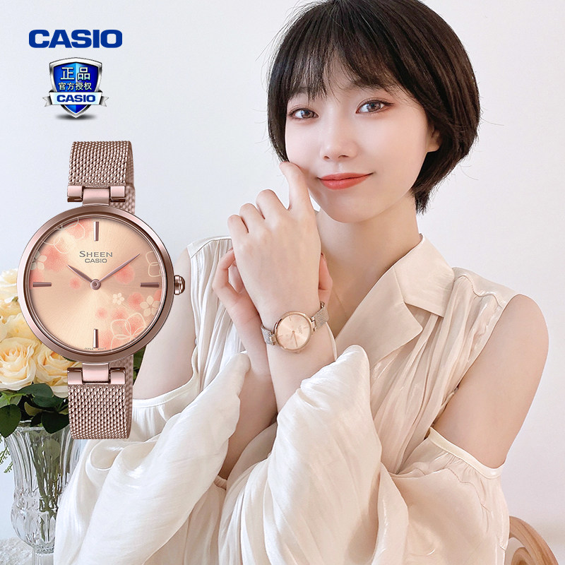 CASIO Kasio Watch Women Official Limited New Cherry Blossom Gift Box SHEEN Waterproof Quartz Women Watch SHE-C110-Taobao