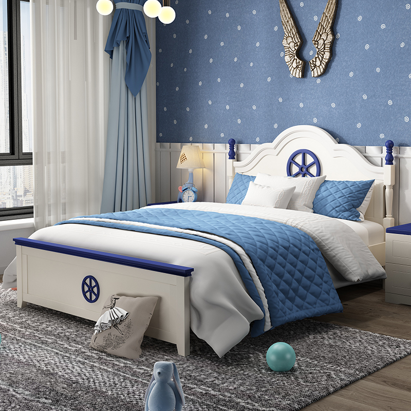 Children's bed solid wood modern simple 1.2m 1.5m single bed boys girls teen bedroom Mediterranean bed