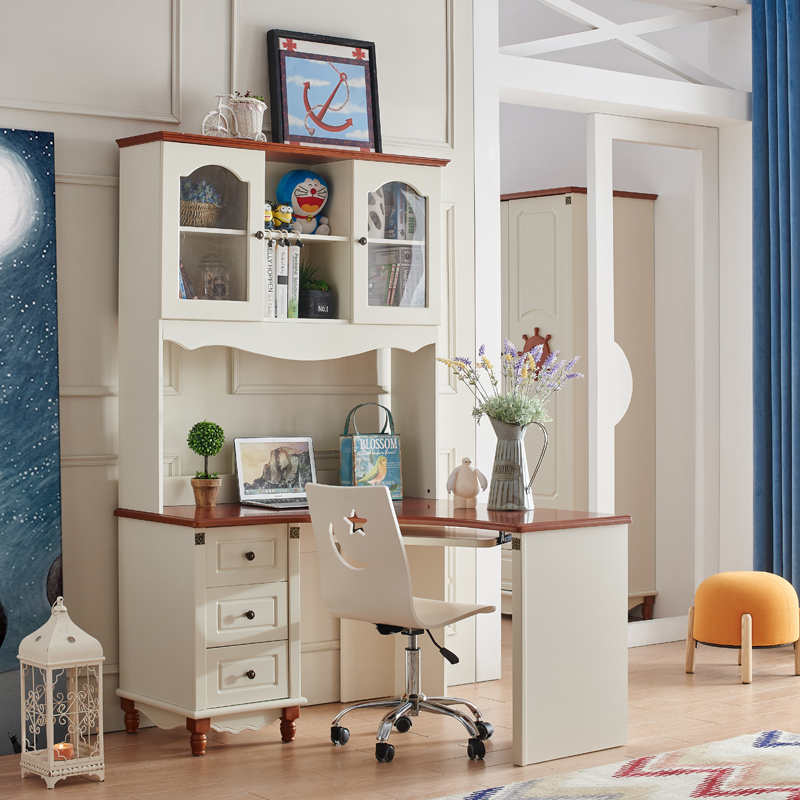 Mediterranean children's desk bookshelf bookcase Integrated Household multifunctional right angle turn corner desktop computer desk