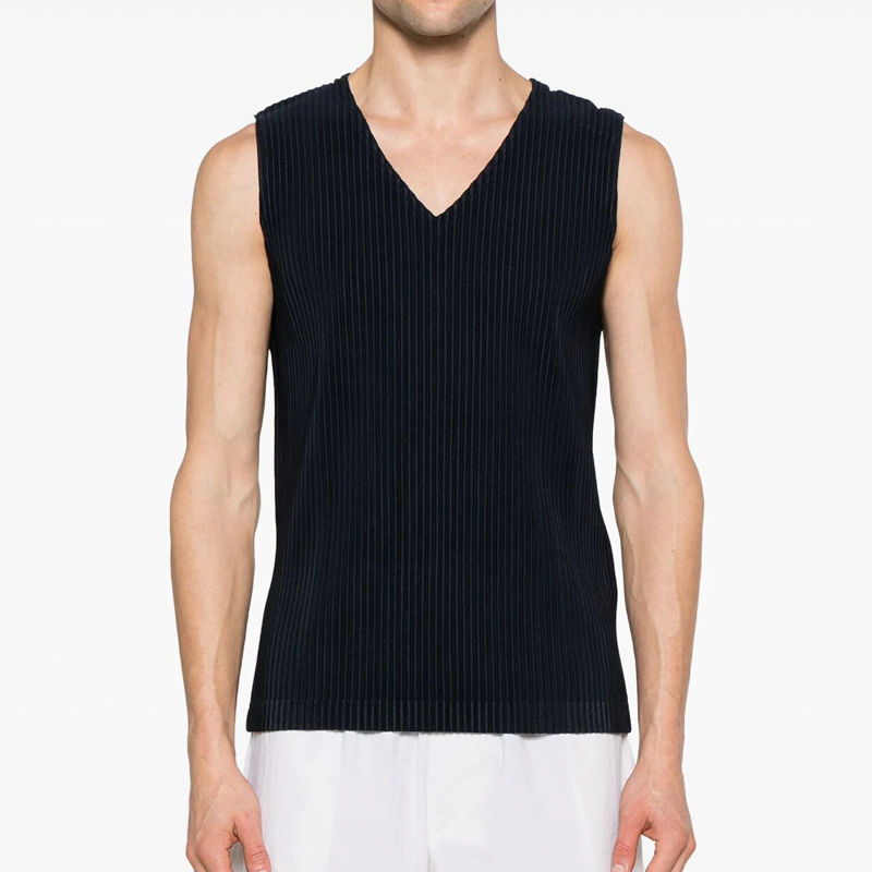 Japanese Issey Miyake Style Pleated Vest Je410 Classic Basic V-Neck Sleeveless Undershirt T-Shirt Vest for Men Je110