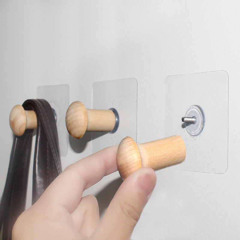 No trace paste solid wood hook creative wall hanging decorative hook nail-free bedroom door rear coat rack hook