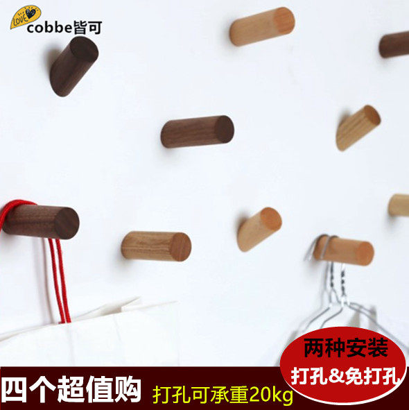 Coat hook Log shelf Wall hanger Strong rivet solid wood hook Japanese Nordic minimalist hook