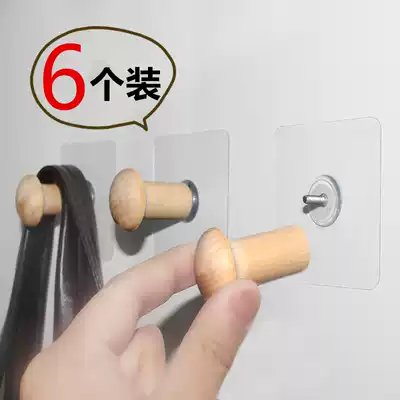 6 without trace adhesive solid wood adhesive hook creative wall hanging decorative adhesive hook non-perforated bedroom door rear coat rack hook