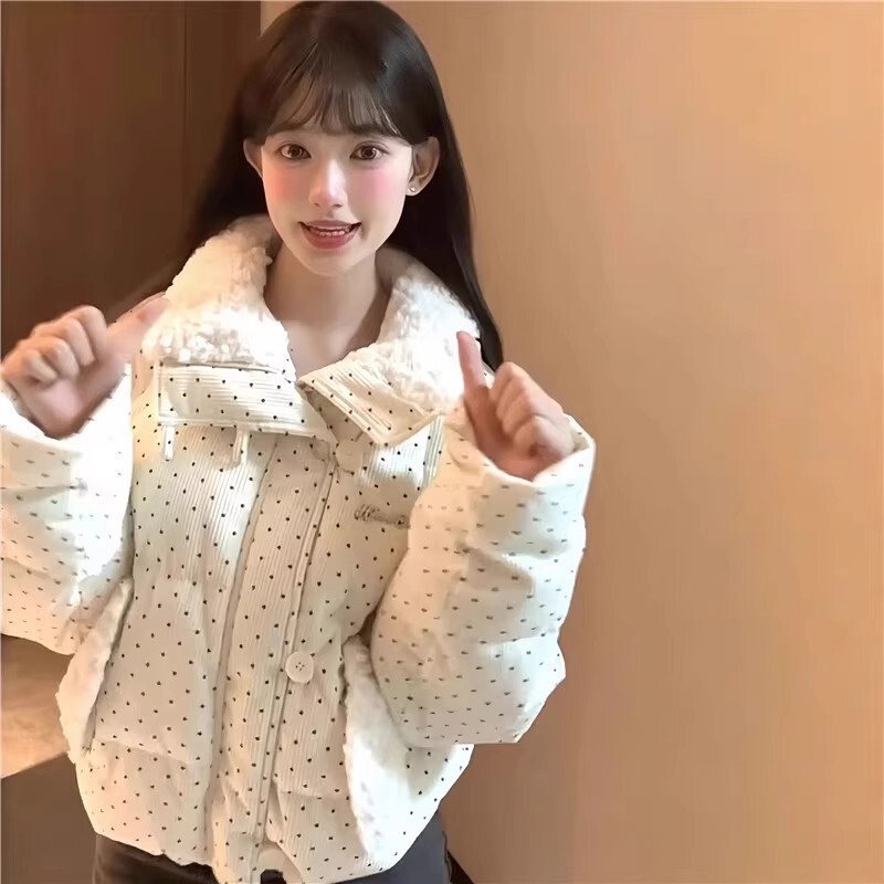 2025 New Winter Polka Dot Corduroy down Jacket for Women, Short Thick Coat for Petite Figures, Cotton-Padded Puffer Jacket 2025 New Winter Polka Dot Corduroy down Jacket for Women, Short Thick Coat for Petite Figures, Cotton-Padded Puffer Jacket