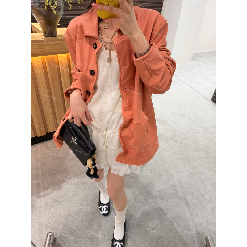 In the Evening |   London Leather Jacket with Irregular Edge Design Sheepskin Leather Jacket Gg77223