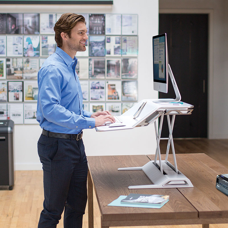 Fellowes Van Roz Seat Station Alternate Bench Computer Screen Lift Table Notebook Standing Desk