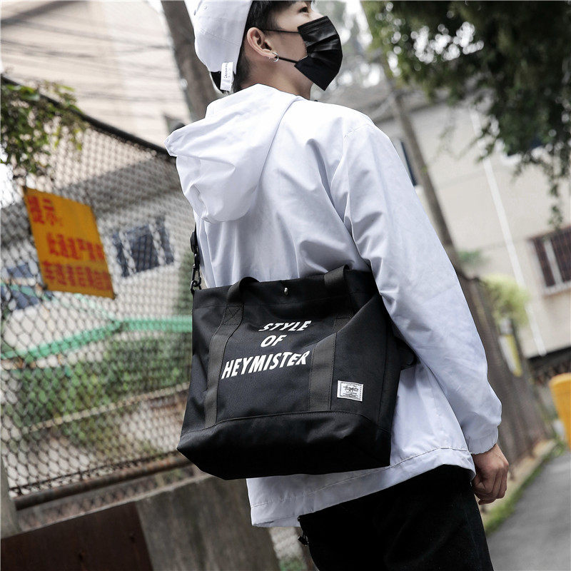 Japanese tide brand English alphabet printing men's shoulder bag large-capacity handbag canvas casual cross-body bag shopping bag