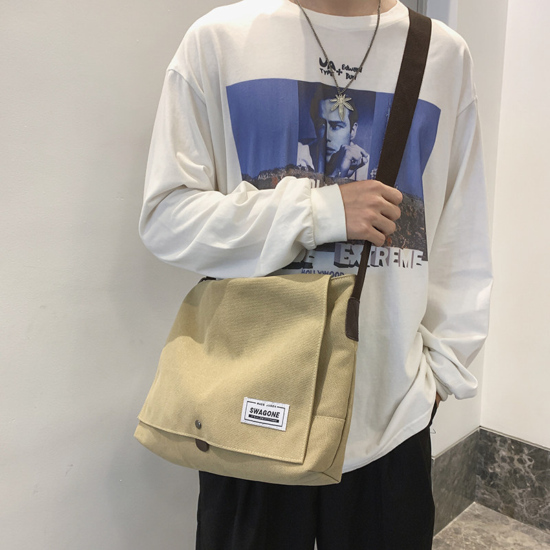 Canvas Bag Men Skew Satchel Large Capacity Harbor Wind Minimalist Casual Art Student Single Shoulder Bag Trend Postman Bag Woman