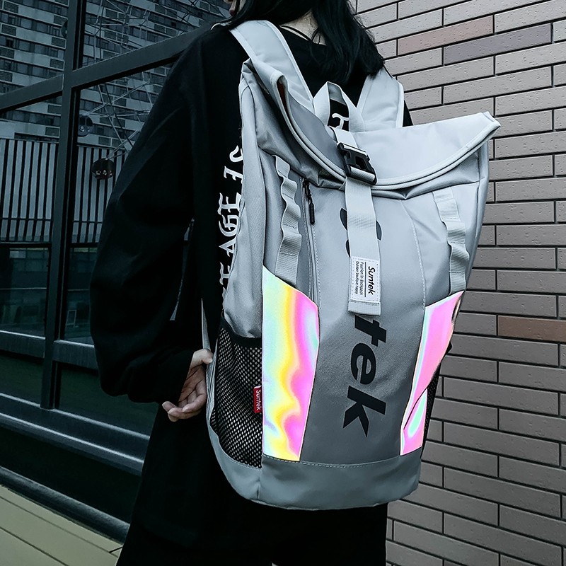 Men's trend brand backpack personality large capacity reflective street school bag men fashion trend travel backpack women