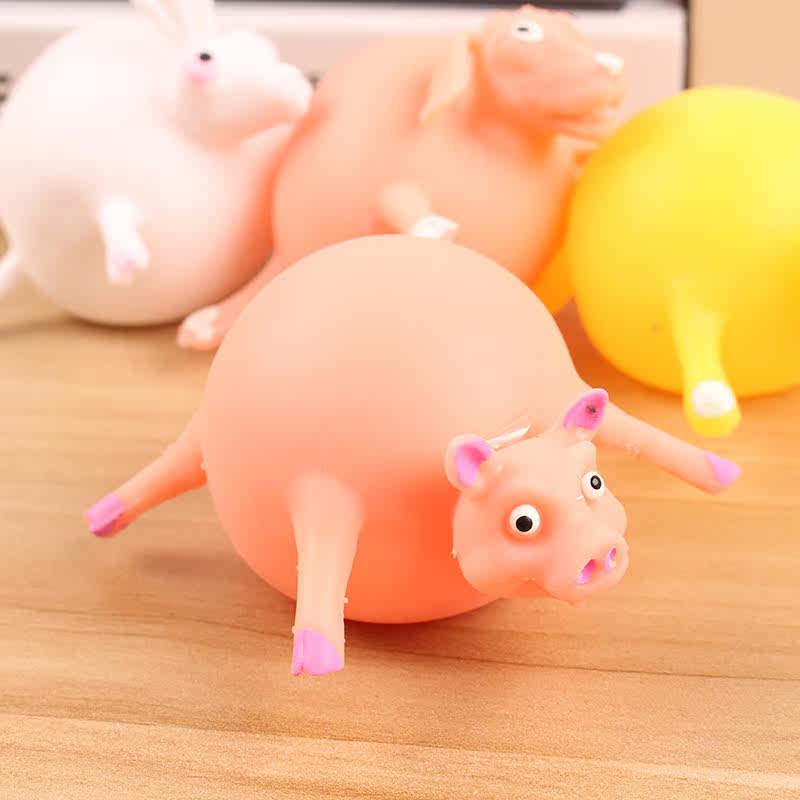 Creative cartoon style TPR soft - tape small animal blowing balloon chicken pig creative bubble balloon interactive children's toys