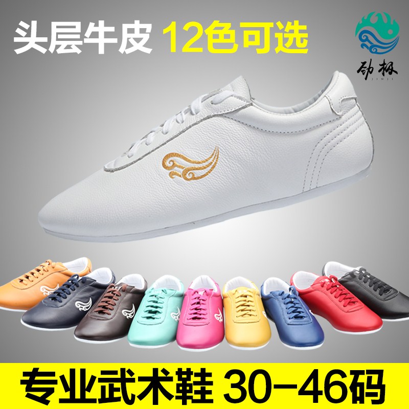 Jinji martial arts shoes Taiji shoes women's leather soft tendon bottom autumn and winter children's Taijiquan training shoes sports shoes men