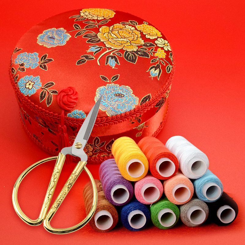 Wedding needlework box Wedding needlework bag set Household sewing treasure box High-grade creative dowry gift gold scissors