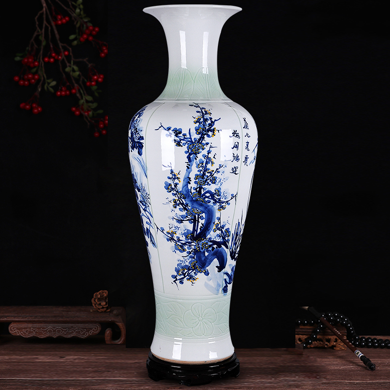 Jingdezhen ceramic vase living room floor large blue and white porcelain flower arrangement home decoration porcelain vase