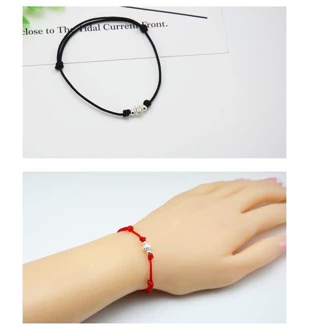 Nhật Bản và Hàn Quốc đơn giản S925 sterling bạc chuyển hạt mịn dây đỏ nữ chân chuỗi vòng tay may mắn đen tay dây sinh viên cặp chân dây các mẫu lắc chân bạc nữ đẹp