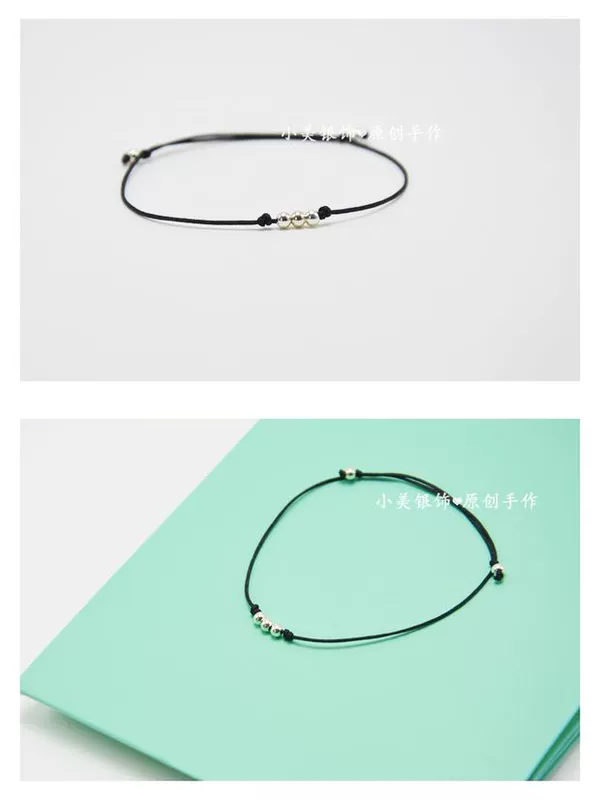 Mới và đơn giản S925 sterling bạc hạt vòng tay dây đỏ vòng tay nữ dây màu đen dây thừng tốt dây thừng quà tặng sinh viên Nhật Bản và Hàn Quốc phiên bản lắc chân vàng tây