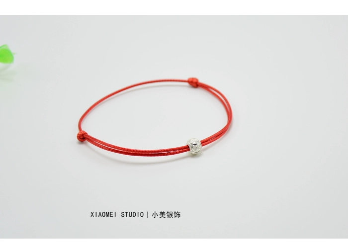 Nhật Bản Hàn Quốc ban đầu thủ công sterling bạc chuyển hạt màu đỏ dây đeo vòng chân mỏng nam và nữ đôi sinh viên chân dây thừng tay đen lắc chân nữ bạc ta