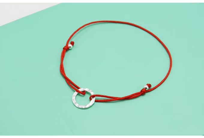 Vòng tròn đơn giản hình học đơn giản khép kín S925 sterling bạc vòng chân nữ đỏ dây đeo vòng tay sinh viên dễ thương khí chất xu hướng lắc chân vàng