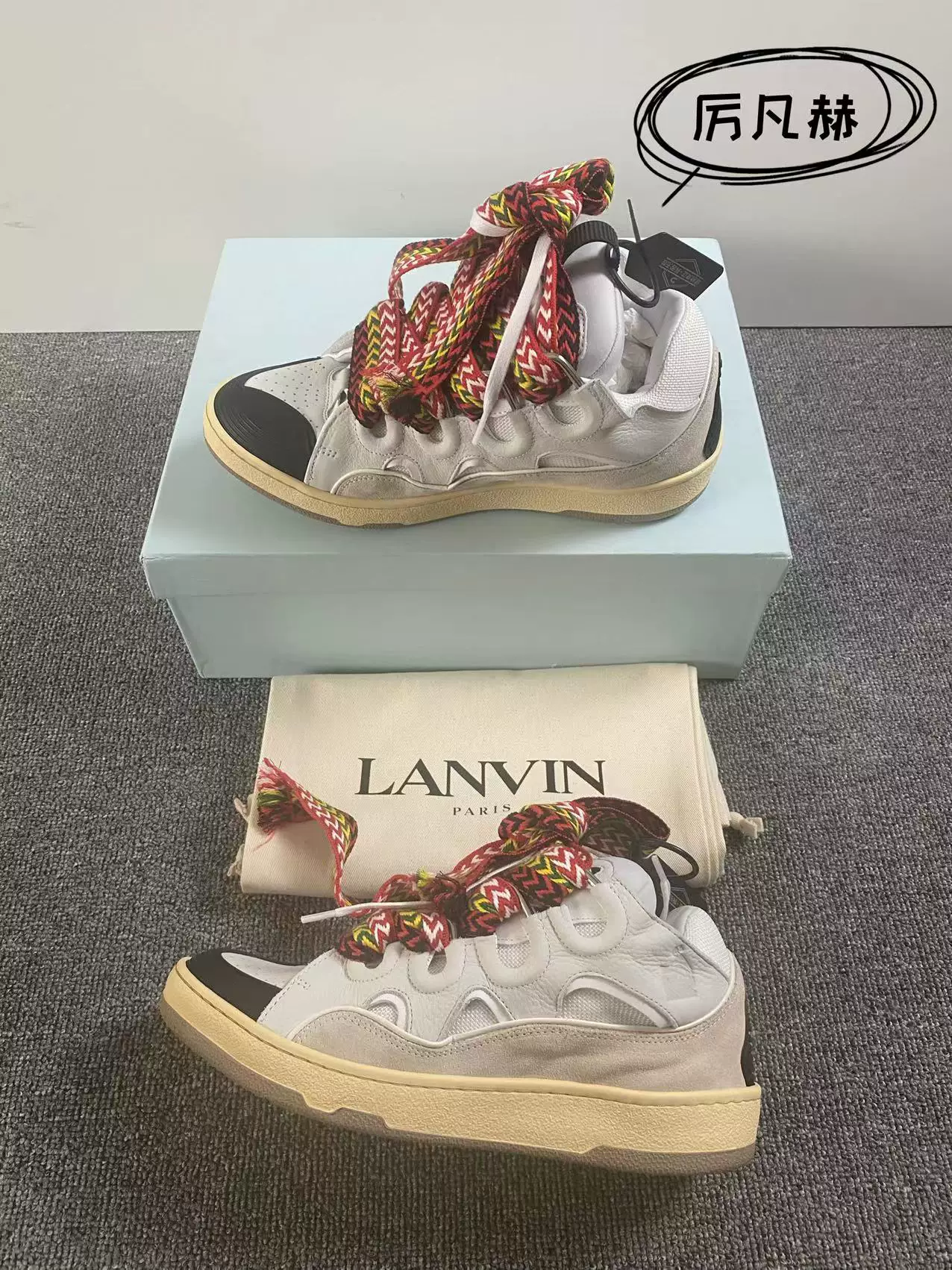 [【】Lanvin/ Curb белый кожаный панельный high-top кроссовки кроссовки]