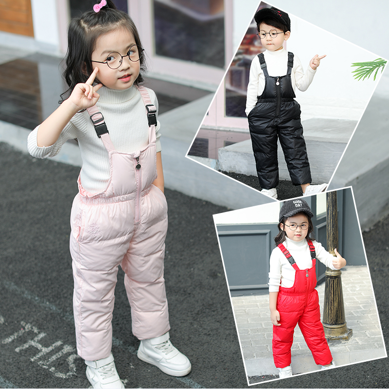 Children's down pants boys high waist ski pants girls outer wear thick trousers baby warm pants winter new