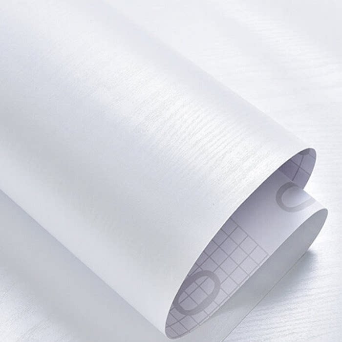 Self-adhesive wallpaper pure white wood grain waterproof anti-oil back adhesive Refurbished Sticker Wardrobe Stickers Door Applier Furniture