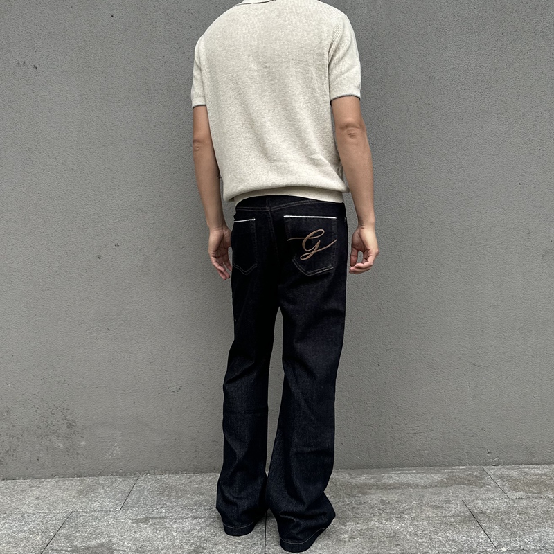 Aim at Heart Original Denim 14 oz 646 Original Denim Cleanfit Straight-Leg Slightly Flared Black Jeans for Men