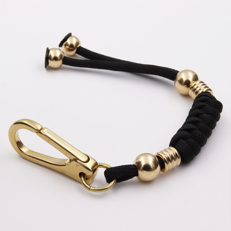 Concealed diamond knots braided rope car key buckle pendant male brass opening circle key chain creative gift personality wave