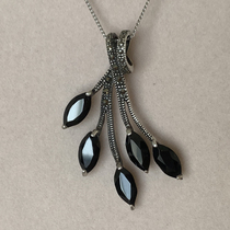 European pure silver 925 mark Seiishi natural black dazzling antique pendant bespoke silver chain D6
