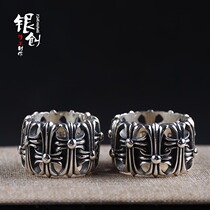 Silver Chuangluo ring CH cross 925 sterling silver men and women tombstone ring Zhixiang same cross flower heart domineering ins