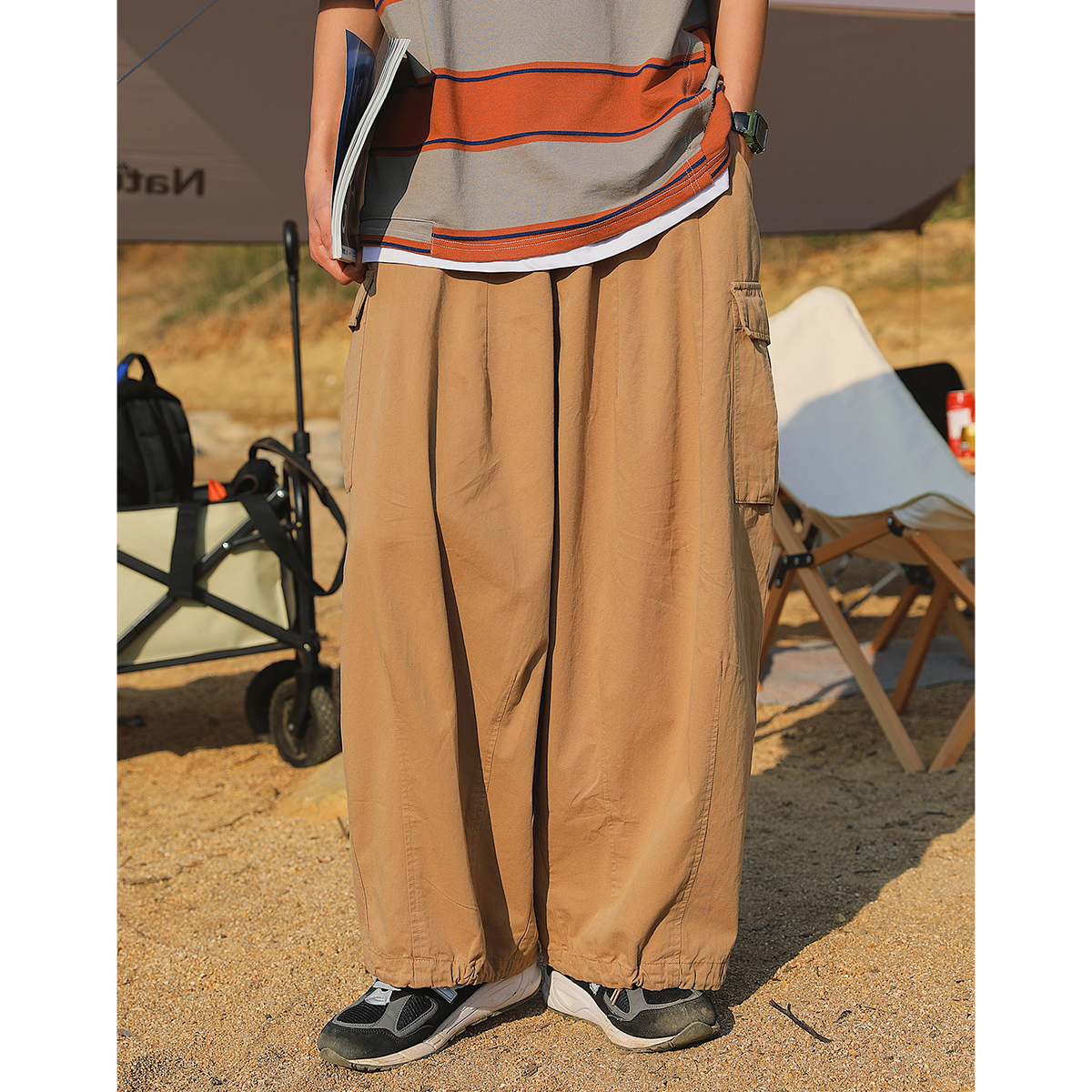 KOUEMGI Smell - taste tide straight tube pants men's day retro loose and rope - bearing leisure pants