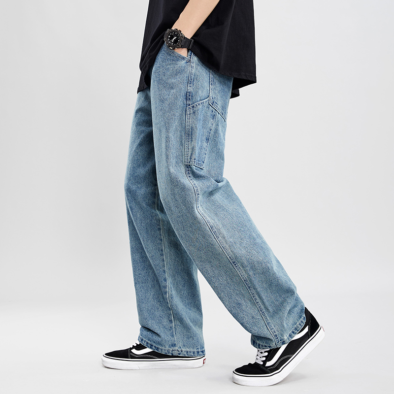 Empty taste 2020 spring new loose straight jeans men's casual all-match wide-leg pants daddy pants men