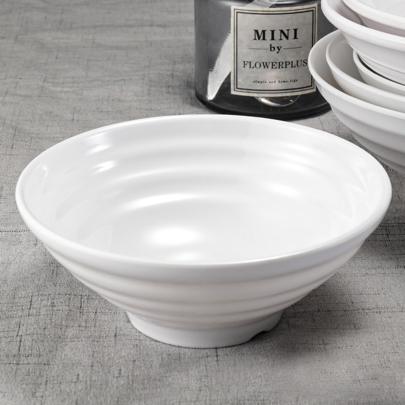 Melamine Bowl Imitation Porcelain Beef Ramen Bowl White Plastic Noodle Soup Bowl Wonton Porridge Bowl Restaurant Breakfast Shop Commercial Large Bowl