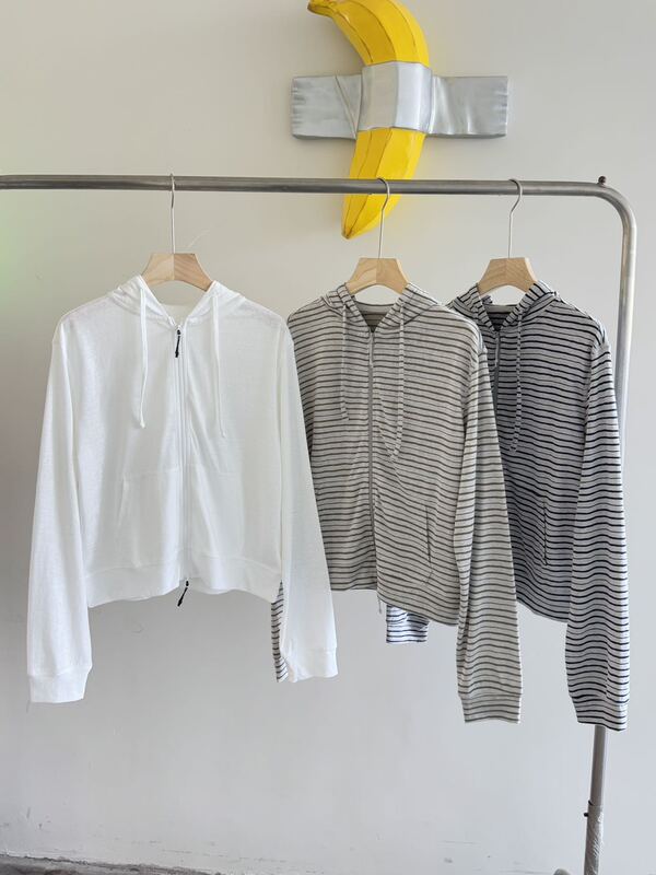 【Spring Dawn】26 Summer Striped Sunscreen Zipper Shirt Retro Minimalist Cool Lyocell Linen Mulberry Silk Cardigan