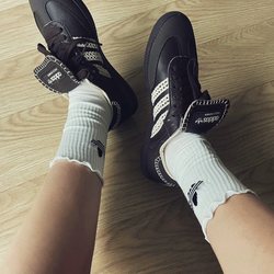 Fungus edge socks pure cotton white long pile socks internet celebrity sports stovepipe letters pink women's mid-length lace calves