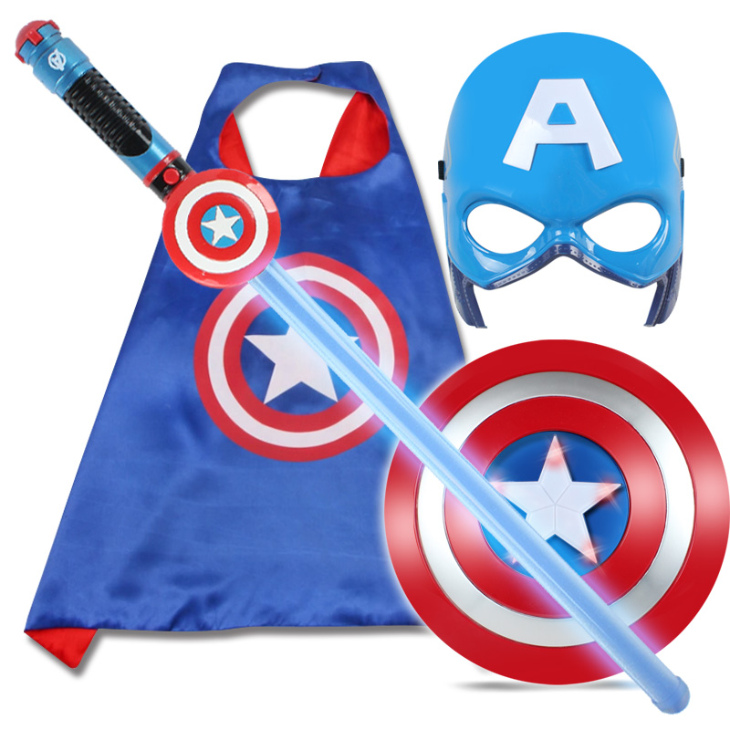 Children Deformed Shine Diamond Plastic Treasure Sword Weapon American Captain Shields Pan Toy's Round Shield Prop Man