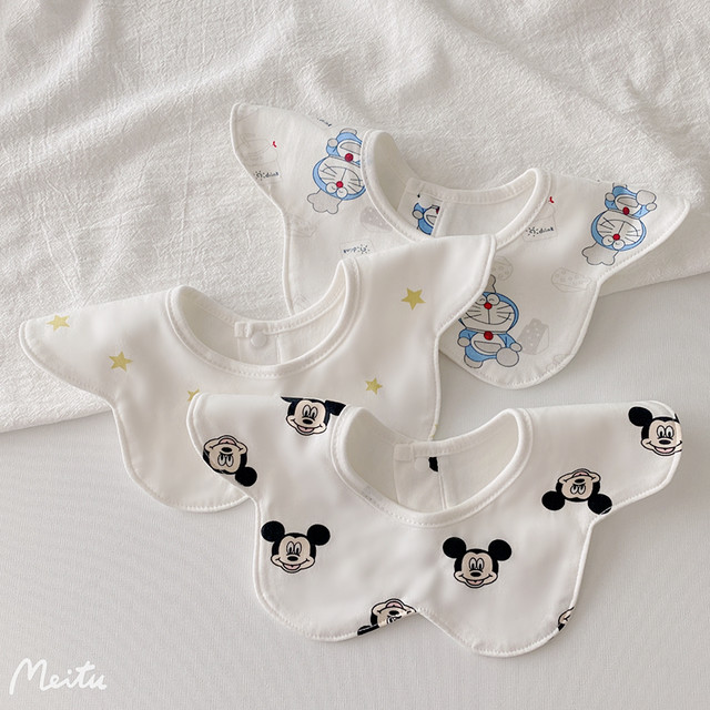 ins Korean bear waterproof baby bib pure cotton bib soft 360 degree rotatable round petal saliva towel