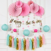 Girls pink birthday paper fan flower decoration party background wall scene layout balloon set ins party supplies