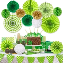Green paper fan theme honeycomb party mall dress up kindergarten festival decoration pendant supplies
