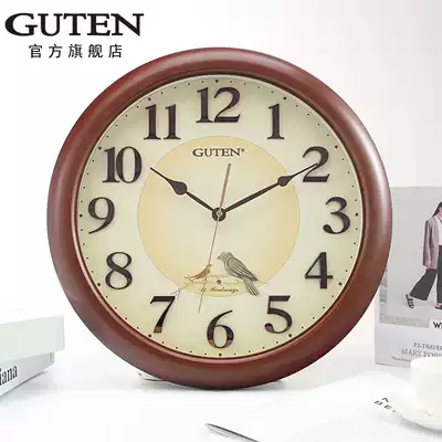 Golden Bell Wall Clock Living Room Mute 16-inch Round Bird Sing Time Home Fashion Decorated Quartz Clock