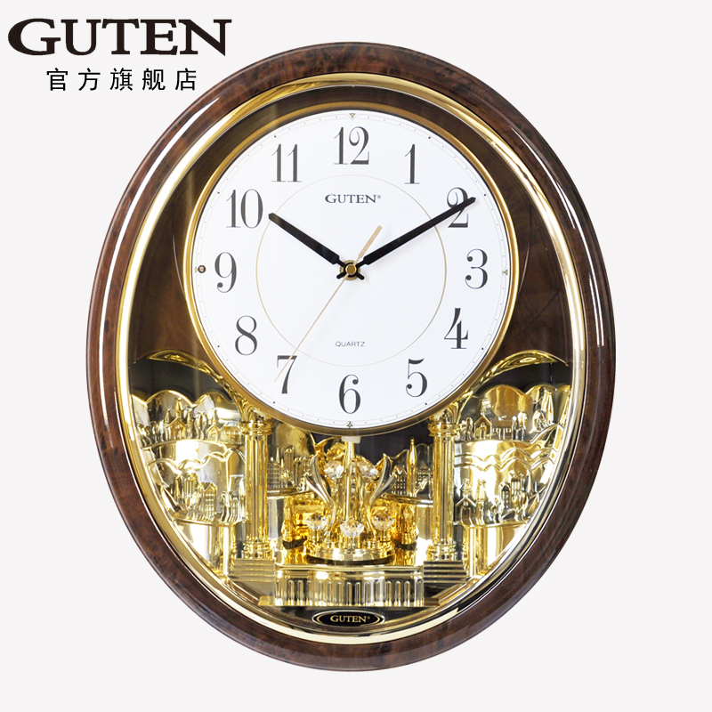Golden Bell Bao European-style wall clock living room retro decoration atmospheric music hour chime Seiko movement clock hanging watch