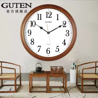 Golden Bell simple solid wood wall clock living room atmospheric silent bedroom Chinese retro luminous household quartz clock