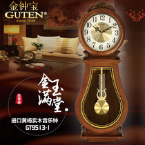 Golden Treasure solid wood wall clock Living room Chinese whole point time European bell Pendulum clock