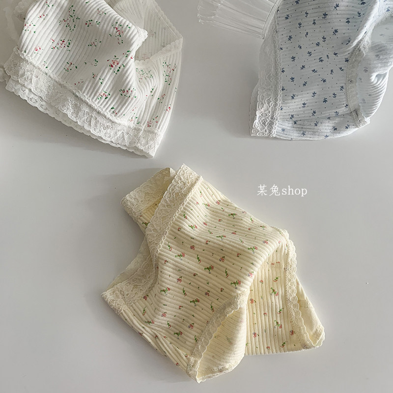 A rabbit shop gentle small floral roses breathable mid-waist retro cotton panties female cotton girl briefs