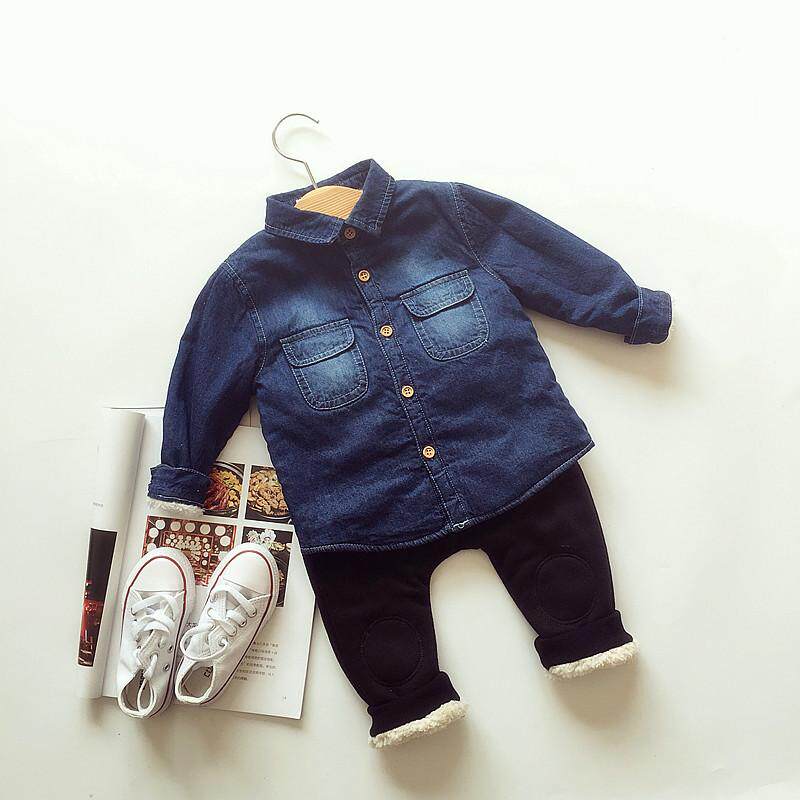 Brothers, boys and girls, children, children, plus velvet, thickened denim shirts, shirts, tops, bottoming shirts, coats