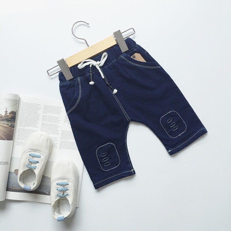 Brother's house Boys and girls baby middle and small children children's cotton casual soft denim shorts five-point pants full size can be opened