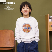 Z A I X O N G J A WHITE CARTOON PRINTED JACKET HEAD SWEATSHIRT WITH UNDERSHIRT SPRING AND AUTUMN CHILD CLOTHING BOY CASUAL COTTON