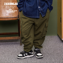 Z A I X O N G J A TWO SIDES POCKET MILITARY GREEN TOOLING BUNCH FOOT LONG PANTS BOY PANTS MALE AND FEMALE CHILD SPRING AND AUTUMN CHILDREN CLOTHING CASUAL SOFT