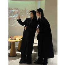 Black woolen coat womens woolen coat high-end Hepburn style Korean style 2022 autumn and winter new hot style small man