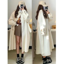 White woolen coat womens autumn and winter 2022 new woolen coat Hepburn style small Korean style mid-length thickening