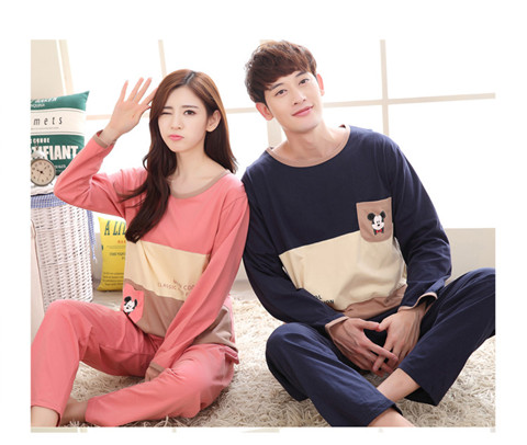 Mới mặc mùa xuân và mùa thu cotton phim hoạt hình anime cộng với kích thước cặp đồ ngủ dài tay cổ tròn nam và nữ phục vụ nhà phù hợp bộ đồ ngủ 2 dây