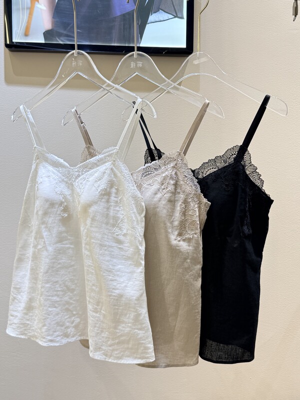 Cotton and Linen Genuine Lace Patchwork Camisole for Women with Built-In Bra Pads, Integrated Base Layer Top That Eliminates the Need for a Bra